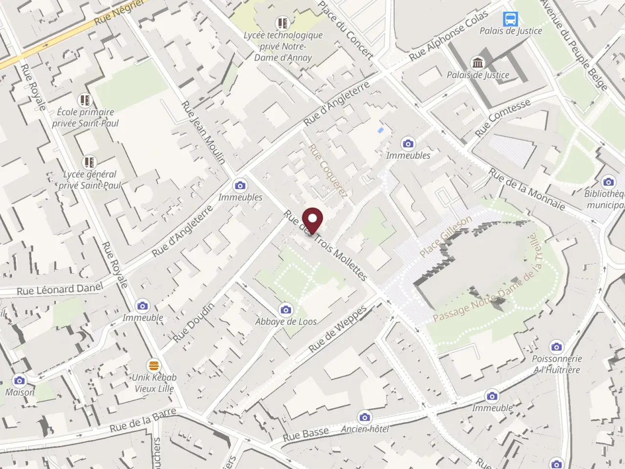 Plan du Vieux-Lille, avec l'emplacement du bistrot